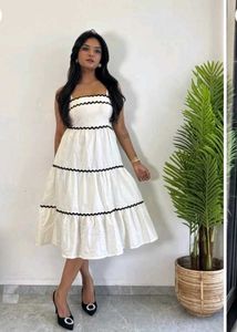 White Tiered Dress with Black Trim