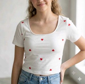 Cute White Heart Crop Top