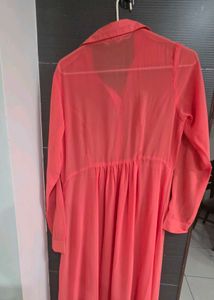 Coral Sheer Button-Down Maxi Dress