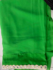 Vibrant Green Saree with Mirror Work Border