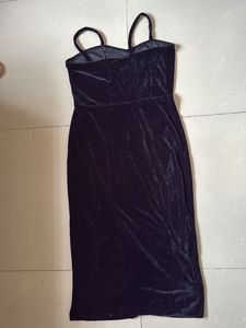 Velvet Spaghetti Strap Dress with Slit