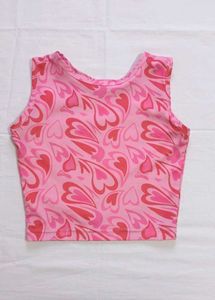 Pink Heart Pattern Crop Tank Top