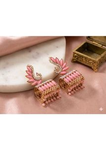 Stunning Pink Peacock Jhumka Earrings