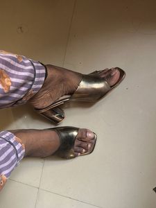 Metallic Block Heel Mules