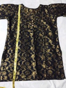 Black &amp; Gold Brocade Short Kurti