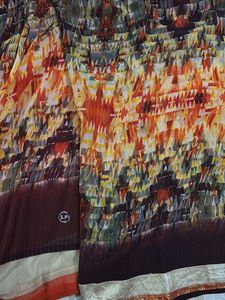 Orange Multicolour Chiffon Saree With blouse Piece