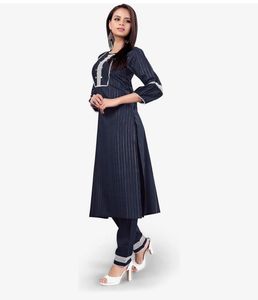 Elegant Navy Striped Kurta Set