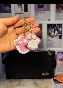 Cute Crochet Paw Print Keychain
