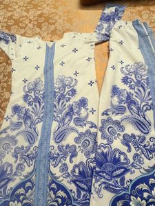 White & Blue Printed Kurta with Pants