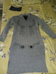 Gray Embroidered Sweater Dress