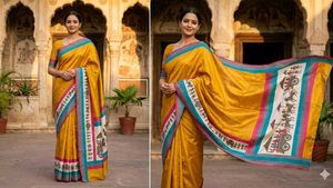 Elegant Yellow Silk Saree with Rajasthani Print