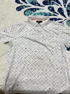 Men's White Geometric Print Polo T-Shirt(M Size)