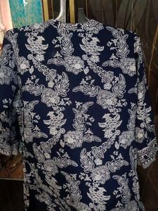 Stylish Navy Blue Floral Print Kurta