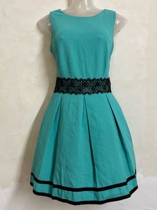 korean Teal Blue Fit &amp; Flare Dress with Black Lace