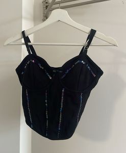 Sequin Embellished Black Corset Top
