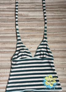 Green &amp; White Striped Halter Top