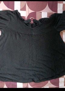 Chic Black Top with Crane Embroidery