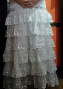 White Tiered Lace Embroidered Skirt