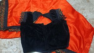 Orange Saree with Black Lace