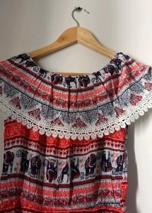 Boho Off-Shoulder Elephant Print Dress