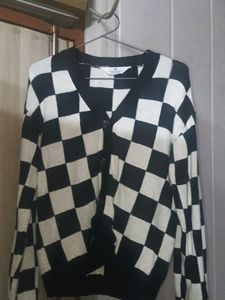 Black and white checkered cardigan
