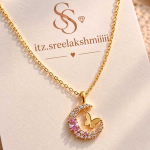Gold Plated Moon &amp; Butterfly Necklace✨🩷🦋