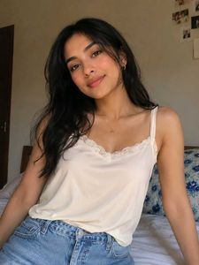 White Lace Trim Cami Top