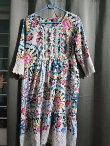 Floral Print Dress with Lace Details