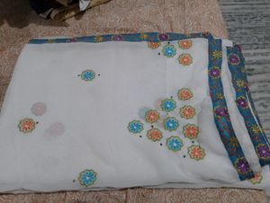 White Saree with Floral Embroidery