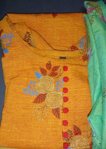 Printed shot Kurti combo - Teal &amp; Orange