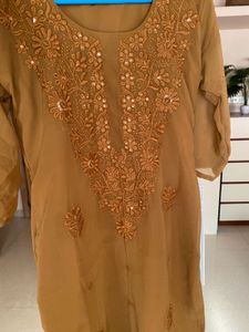 chikankari Kurta with Mirror Work -rustic brown