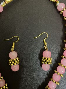 Elegant Pink Stone Necklace &amp; Earring Set