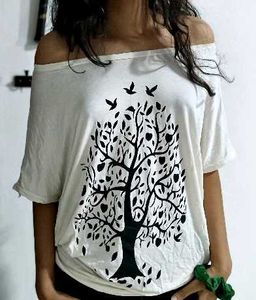 White Tree Print Off-Shoulder Top