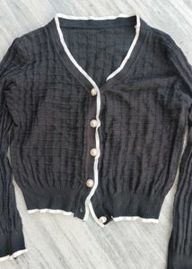 Black Button-Up Knit Cardigan