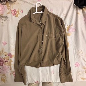 Oversized Cropped Button-Up Shirt