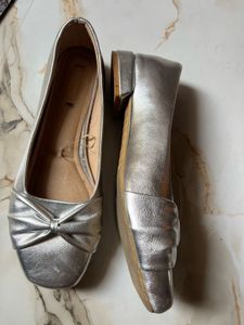 Silver Ballet Flats with Bow