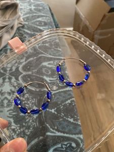 Blue Beaded Hoop Earrings