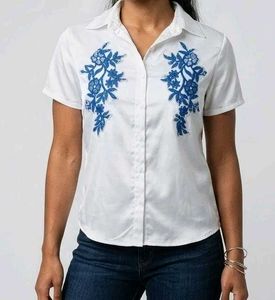 Chinese-Inspired Blue Floral Embroidery