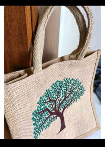 Jute Tree Print Tote Bag