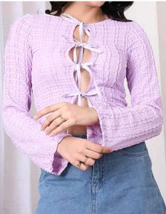 Shein Purple Textured Tie-Front Top