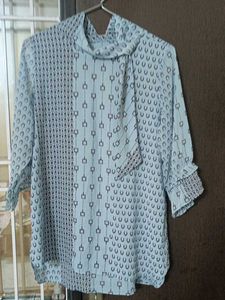 Elegant Printed Blouse with Scarf Neck