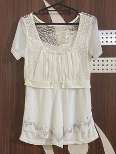 White Square neck Lace Top