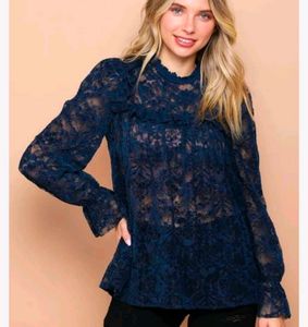 Elegant Navy Lace mesh top