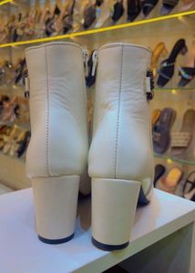 Chic Cream Heeled Ankle Boots