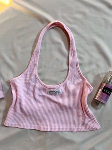 Y2K pink Ribbed Halter top