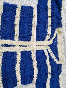 Blue &amp; White Striped Crochet Cardigan