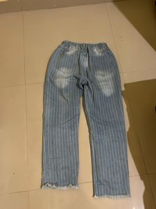 Distressed Striped Denim Pants