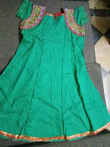 Girls Green Embroidered Dress