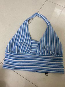 Striped Halter Neck Crop Top