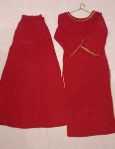 Elegant Red Kurta palazzo set with Gold Trim